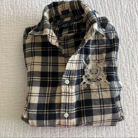 Ralph Lauren blue label cotton/wool button down plaid shirt w/beaded logo shield - Picture 8 of 11